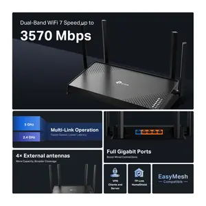 TP-Link Archer BE220 BE3600 Dual-Band Wi-Fi 7 Router | Maximized Coverage, EasyMesh