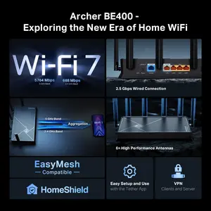 TP-Link Archer BE400 BE6500 Dual-Band Wi-Fi 7 Router | Wi-Fi 7 Multi-Link Operation