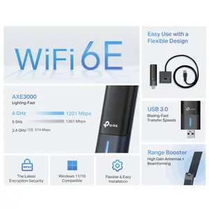 TP-Link Archer TXE50UH AXE3000 Wi-Fi 6E High Gain Wireless USB Adapter | Tri-Band Wireless, High-Gain Antennas, Lower Latency, WPA3 Security, USB 3.0