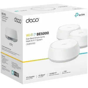 TP-Link Deco BE25 BE5000 Whole Home Mesh WiFi 7 System (3-Pack) | 5 Gbps Dual-Band, 2.5 Gbps Gigabit Ports, Multi-Link Operation
