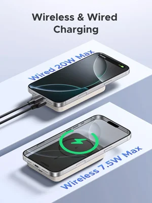 UGREEN 10000mAh 20W Magnetic Wireless Power Bank, Skin-friendly & Slim, Temperature-Controlled Charging, Beige