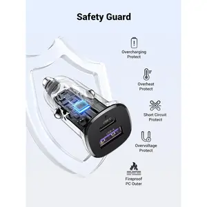 UGREEN 25845 30W USB C Dual Port Car Charger, USB-C PD 30W, USB-A QC 18W, Low Profile, Black