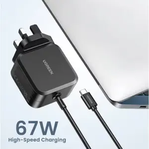 UGREEN 35063 67W GaN USB C Power Adapter (UK Plug) Universal Charger, With 3 Interchangeable DC Connectors For Phones and Laptop