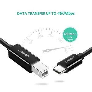 UGREEN 50446 USB Type-C to B Male Printing Cable, USB 2.0 Standard, Triple Shielding, 2m – Black