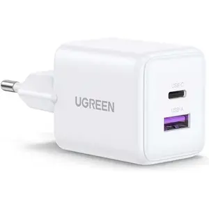 Ugreen 65015 30W 2-Port GaN Fast Charger, White, EU Plug