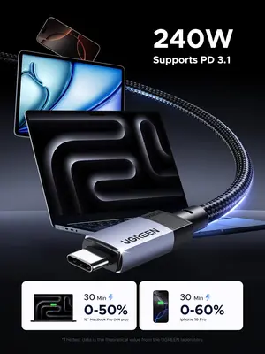 UGREEN 65175 USB C to USB C USB 4 Gen3 Cable, 240W Charging, 40Gbps Data Transfer, 8K 60Hz Video Output, 1M Length