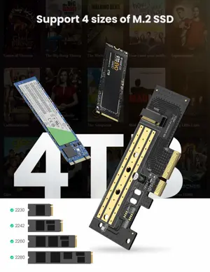 Ugreen 70503 M.2 NVME to PCI Express 3.0 x4 Adapter Card, Support M Key Solid State Drive Type 2280 2260 2242 2230 Converter to Desktop PCI Express
