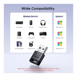 UGREEN 75073 Bluetooth 6.0 Adapter for PC, USB Bluetooth Dongle for Windows 11/10/8.1 | EDR & BLE Modes, Long Range, Plug & Play