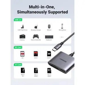 UGREEN 80798 USB C Micro SD Card Reader 3 in 1 with SD/TF and USB Port, 5Gbps