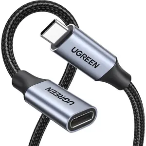 UGREEN USB-C Extension Cable, 100W PD Fast Charge, 10Gbps Fast Data Transfer, 4K 60Hz Display Output, USB 3.2 Type-C Extender, Male to Female, Silver, 0.5M, 80810