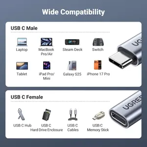 UGREEN USB-C Extension Cable, 100W PD Fast Charge, 10Gbps Fast Data Transfer, 4K 60Hz Display Output, USB 3.2 Type-C Extender, Male to Female, Silver, 0.5M, 80810