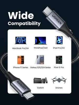 UGREEN 90440 240W USB C to USB C Cable, PD 3.1 Fast Charging, Double Nylon Braided, 2M