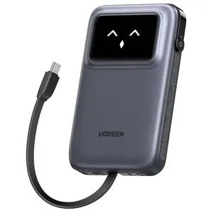 UGREEN Uno 10000mAh 30W Power Bank, Sleek Design & Smart TFT, 30W Two-Way Rapid Charging, Built-In USB C Cable