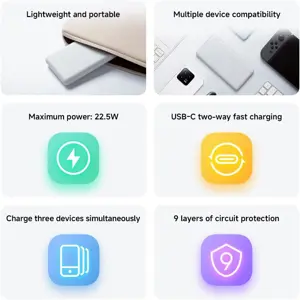 Xiaomi Power Bank 10000mAh 22.5W Lite, USB-C Fast Charging, Charges 3 Devices Simultaneously, Airline Approved, Compact External Battery for iPhone Android.