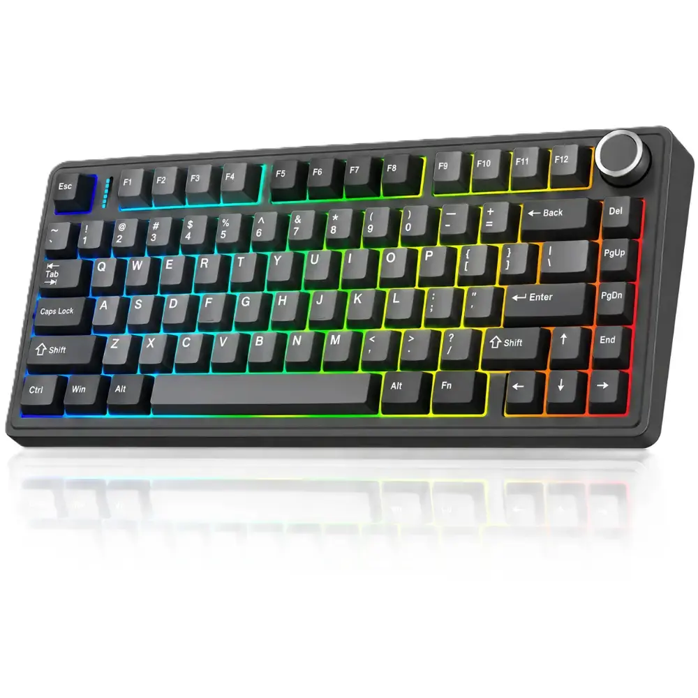 Aula F75 Wireless Gaming Mechanical Keyboard, Tri Mode - 2.4 GHz/Type-C/BT5.0 Wireless, 75 Percent, Gasket Structure, Hot-Swap Wireless Keyboard RGB - Black Dark Gray