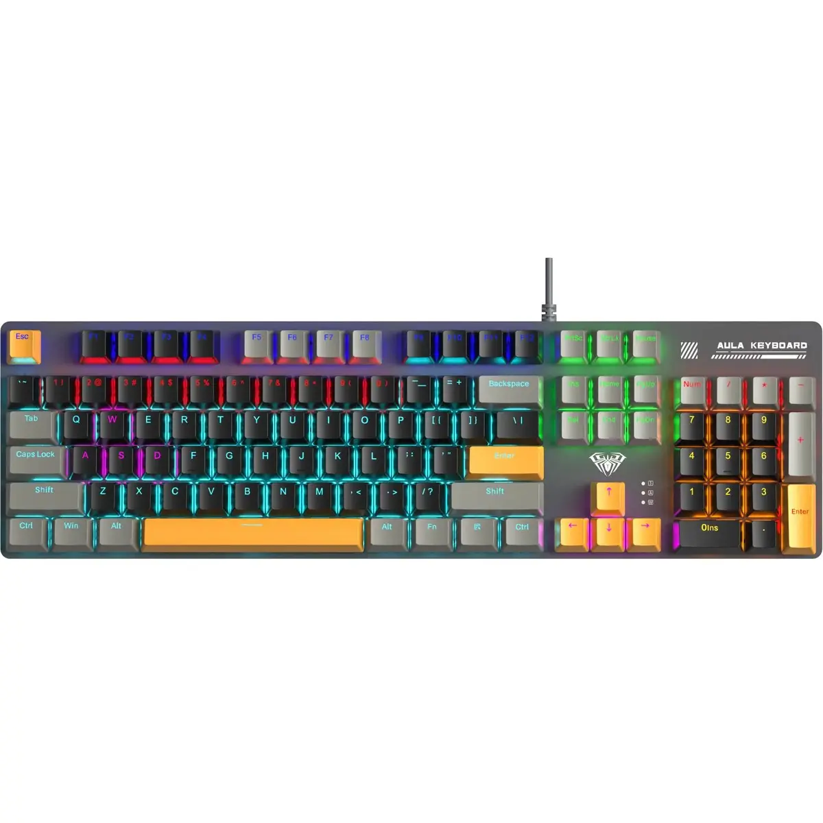 AULA S500 Mechanical Keyboard, 100% Layout, Zoned RGB Lighting, 104 Full-size keys, Black & Grey