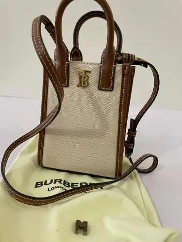 Burberry Tb Canvas & Leather Phone Tote Bag Mini