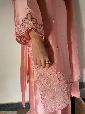 Dusty Rose Gold Shisha Silk Embroidered Formal Outfit