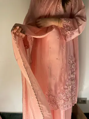 Dusty Rose Gold Shisha Silk Embroidered Formal Outfit