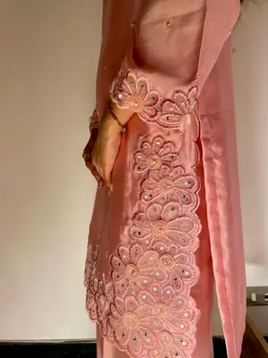 Dusty Rose Gold Shisha Silk Embroidered Formal Outfit