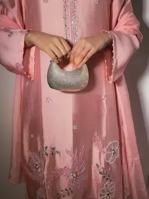 Pearl Rose Shisha Silk Formal Outfit with Pearl & Sequin Handwork Product Details: -