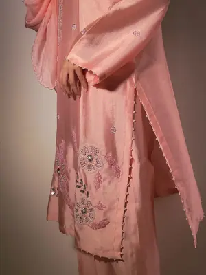 Pearl Rose Shisha Silk Formal Outfit with Pearl & Sequin Handwork Product Details: -