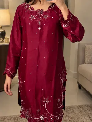 Deep Mulberry Wine Formal Outfit – Shisha Silk / Shisha Net