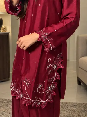 Deep Mulberry Wine Formal Outfit – Shisha Silk / Shisha Net
