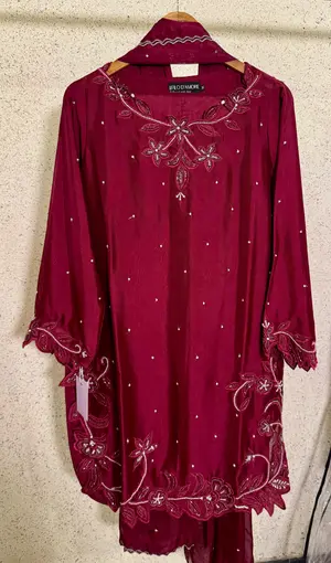 Deep Mulberry Wine Formal Outfit – Shisha Silk / Shisha Net