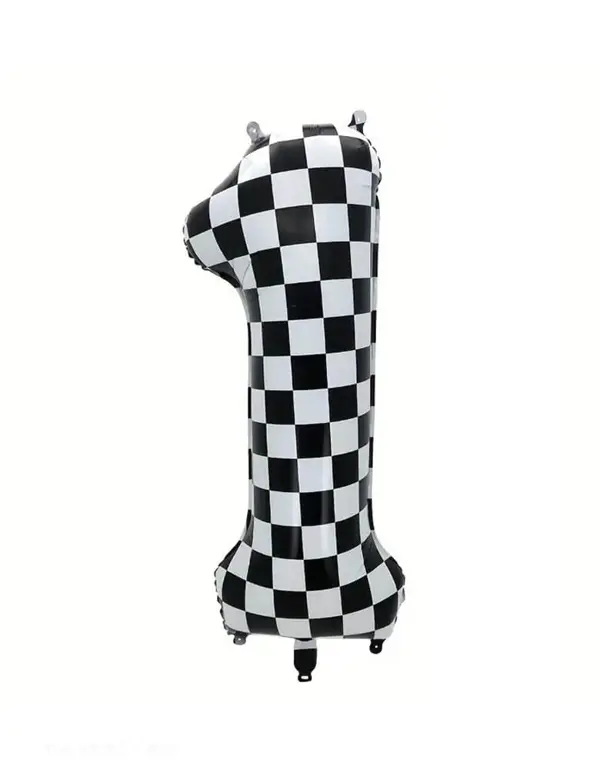 1 Number Foil Balloon - 40 Inch - Foil Balloon - Black And White Checks - Pack Of 1