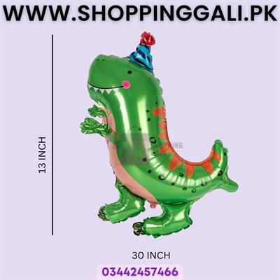 Dinosaur Foil Balloon with Party Hat - 30 x 13 Inch - Balloon Decoration Items - Green - Unisex - Pack Of 1