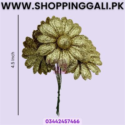 Radiant Golden Glitter Artificial Daisy Bunch - 6 Flowers (Approx. 4.5 Inches Tall)