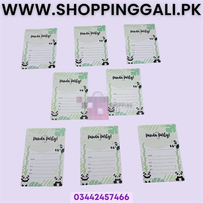 Panda Invitation Cards - 4 Inch By 3 Inch - Invitation Cards - Panda Theme - Green - Unisex - Pack Of 8