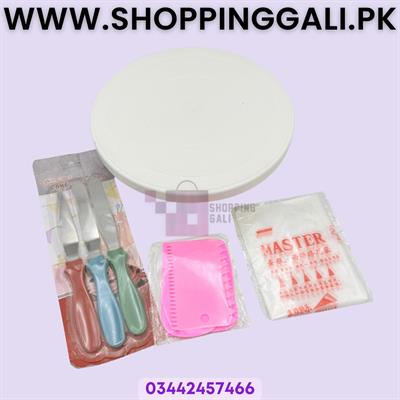 11 Inches Rotating Cake Stand - 3 Pieces Cake Cream Scraper Set - 10 Pieces Disposable Piping Bags Icing Bags - Cake Decoration Rotating Stand
