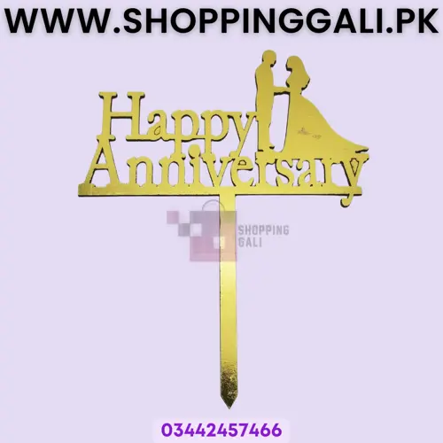 Anniversary Cake Topper - 6 Inch In Size - Cake Topper For Cake Decoration - Golden Color - Pack Of 2