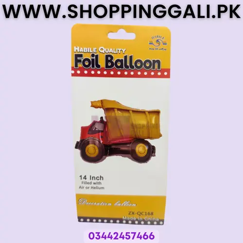 Construction Truck  Foil Balloons - 14 Inch Foil Balloon - Yellow - Pack Of 1