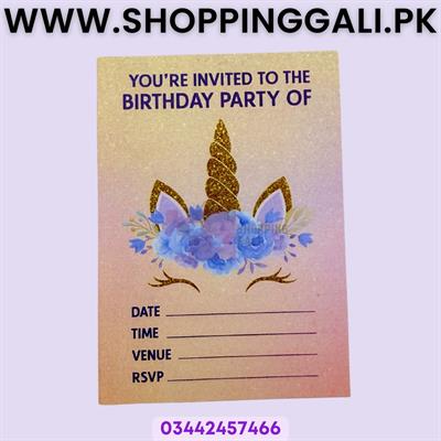 Unicorn Invitation Cards - 4 Inch By 3 Inch - Invitation Cards - Unicorn Theme - Pink - Girls - Pack Of 8