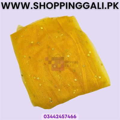 Yellow Net Jaali Fabric with Gold Glitter - 2 Yards Length