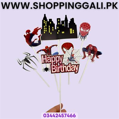 Spiderman Theme Cake Toppers - Cake Toppers - Red Colors - Boys Theme - Pack Of 8 Cake Toppers
