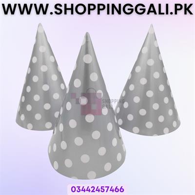 Silver Polka Dot Caps - Standard - Party Caps - Silver - Unisex - Silver Theme - Pack Of 10
