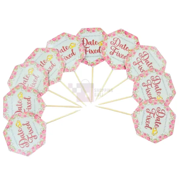Date Fixed Cupcake Toppers - 2.5 inch - Pink - Unisex - Pack Of 10