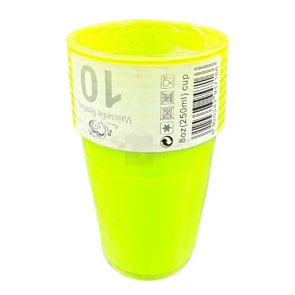 GREEN COLOR PLASTIC PARTY CUPS 250 ML CUPS ( PACK OF 10 CUPS )