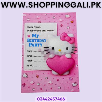 Hello Kitty Invitation Cards - 4 Inch By 3 Inch - Invitation Cards - Hello Kitty Theme - Pink - Girls - Pack Of 8