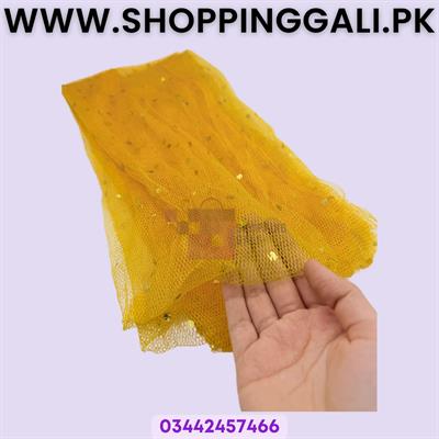Yellow Net Jaali Fabric with Gold Glitter - 2 Yards Length