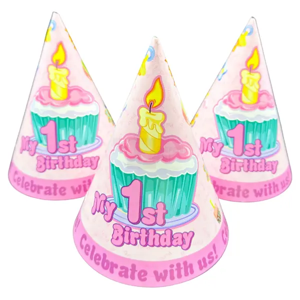 My First Birthday Party Caps - Large - Pink - Girls - Pack Of 10