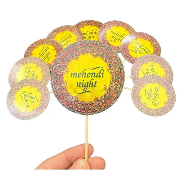 Mehndi Night Cupcake Toppers - 2.5 inch - Yellow - Unisex - Pack Of 10 