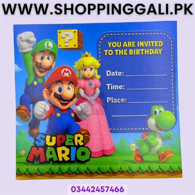 Super Mario Invitation Cards - 4 Inch By 3.9 Inch - Invitation Cards - Super Mario Theme - Multicolor - Unisex - Pack Of 6