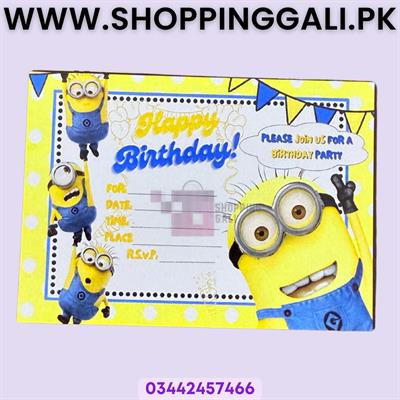 Minions Invitation Cards - 4 Inch By 3 Inch - Invitation Cards - Minions Theme - Yellow - Unisex - Pack Of 8