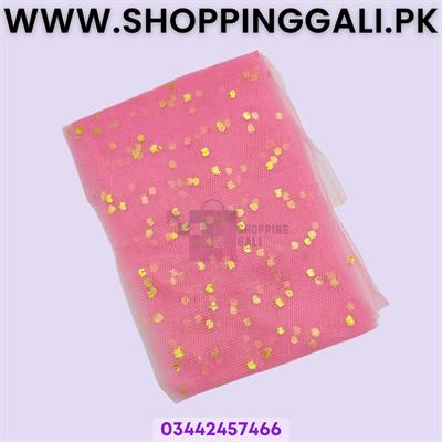 Baby Pink Net Jaali Fabric with Gold Glitter - 2 Yards Length