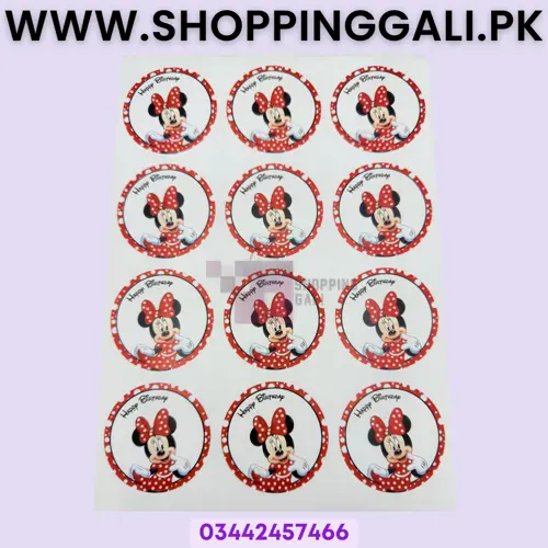 Minnie Mouse Cutouts - A4 Sheet 2.5 Inch Round Shape - Red - Girls - Pack Of 5 Sheets